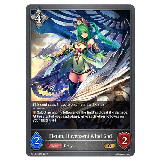 Fieran, Havensent Wind God BP10-113EN card from the Shadowverse: Evolve set Gods of the Arcana