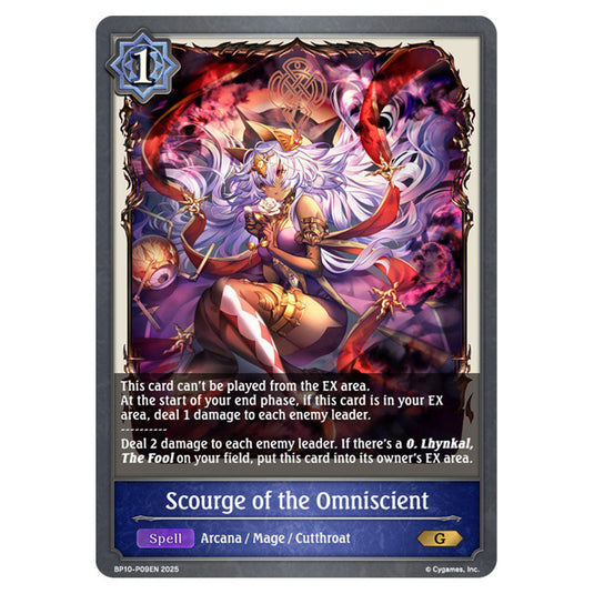 Scourge of the Omniscient BP10-P09EN card from the Shadowverse: Evolve set Gods of the Arcana