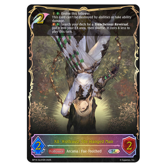 XII. Wolfraud, The Hanged Man BP10-SL01EN card from the Shadowverse: Evolve set Gods of the Arcana