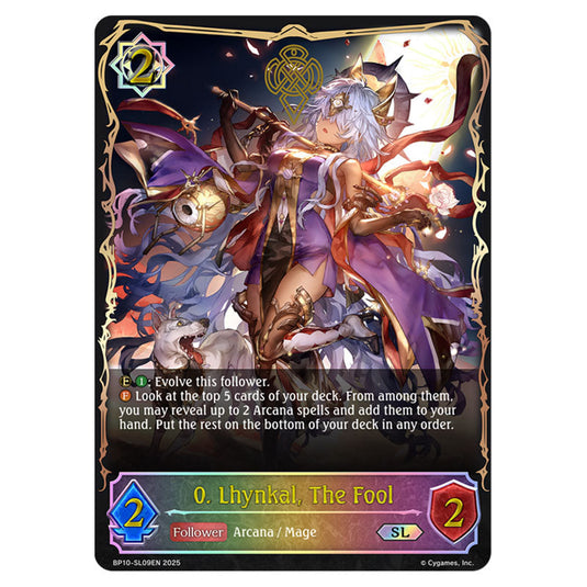 0. Lhynkal, The Fool BP10-SL09EN card from the Shadowverse: Evolve set Gods of the Arcana