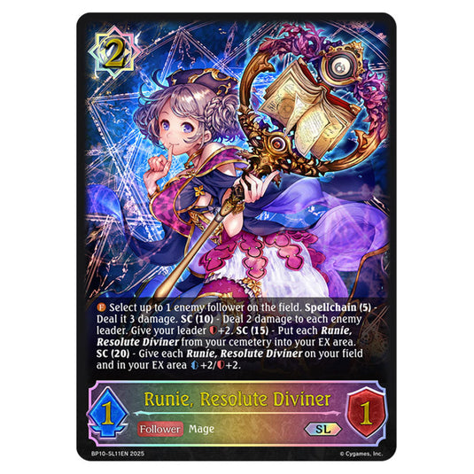 Runie, Resolute Diviner BP10-SL11EN card from the Shadowverse: Evolve set Gods of the Arcana