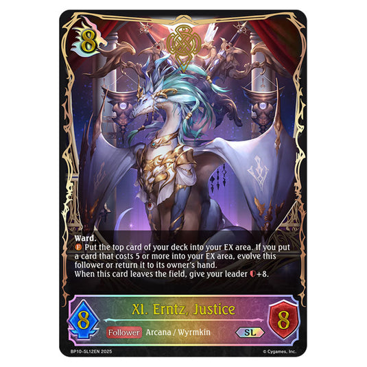 XI. Erntz, Justice BP10-SL12EN card from the Shadowverse: Evolve set Gods of the Arcana
