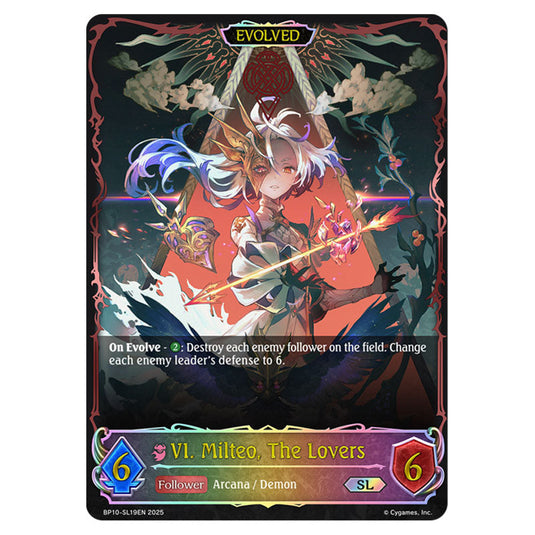 VI. Milteo, The Lovers BP10-SL19EN card from the Shadowverse: Evolve set Gods of the Arcana