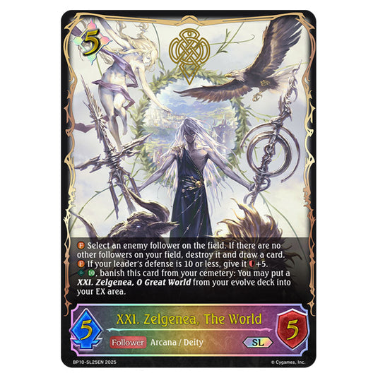 XXI. Zelgenea, The World BP10-SL25EN card from the Shadowverse: Evolve set Gods of the Arcana