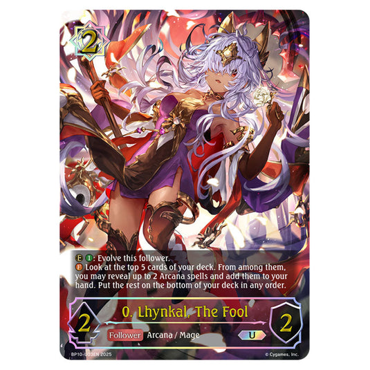 0. Lhynkal, The Fool BP10-U03EN card from the Shadowverse: Evolve set Gods of the Arcana