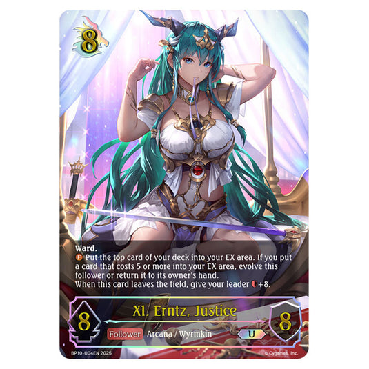 XI. Erntz, Justice BP10-U04EN card from the Shadowverse: Evolve set Gods of the Arcana