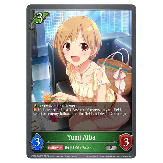 Yumi Aiba CP02-009EN card from the Shadowverse: Evolve set THE IDOLM@STER CINDERELLA GIRLS