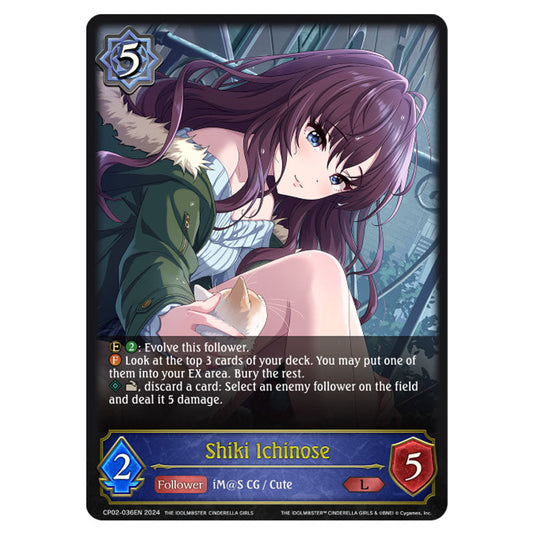 Shiki Ichinose CP02-036EN card from the Shadowverse: Evolve set THE IDOLM@STER CINDERELLA GIRLS