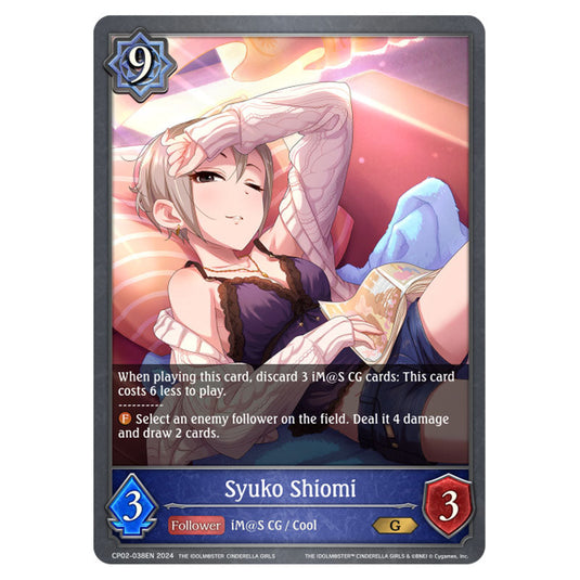 Syuko Shiomi CP02-038EN card from the Shadowverse: Evolve set THE IDOLM@STER CINDERELLA GIRLS