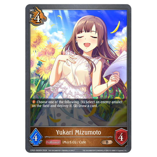 Yukari Mizumoto CP02-065EN card from the Shadowverse: Evolve set THE IDOLM@STER CINDERELLA GIRLS