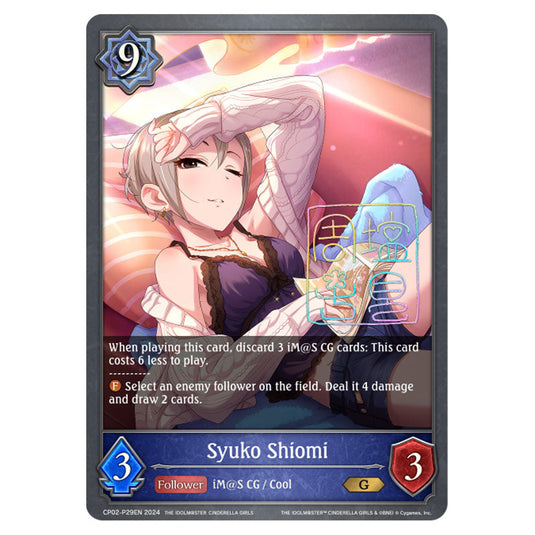 Syuko Shiomi CP02-P29EN card from the Shadowverse: Evolve set THE IDOLM@STER CINDERELLA GIRLS