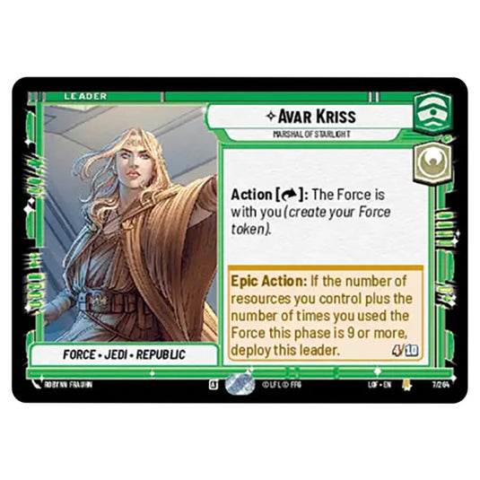 Avar Kriss Marshal of Starlight  card from the Star Wars Unlimited set Legends of the Force