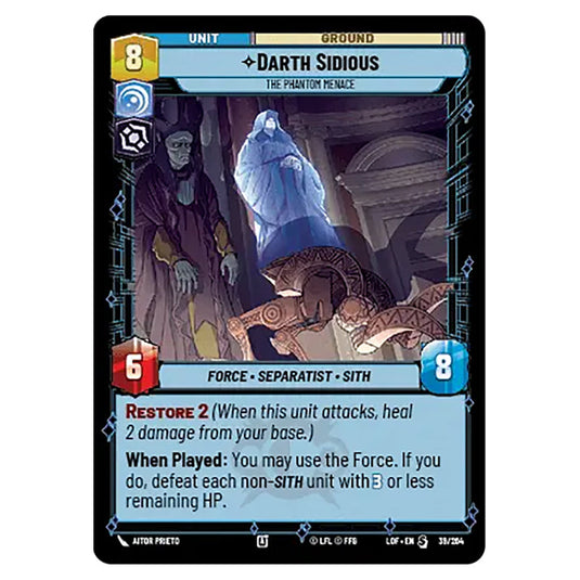 Darth Sidious The Phantom Menace  card from the Star Wars Unlimited set Legends of the Force