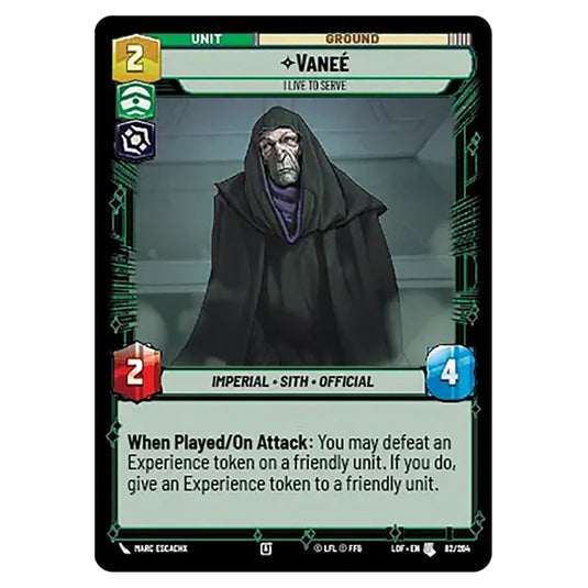 VaneéI Live to Serve  card from the Star Wars Unlimited set Legends of the Force