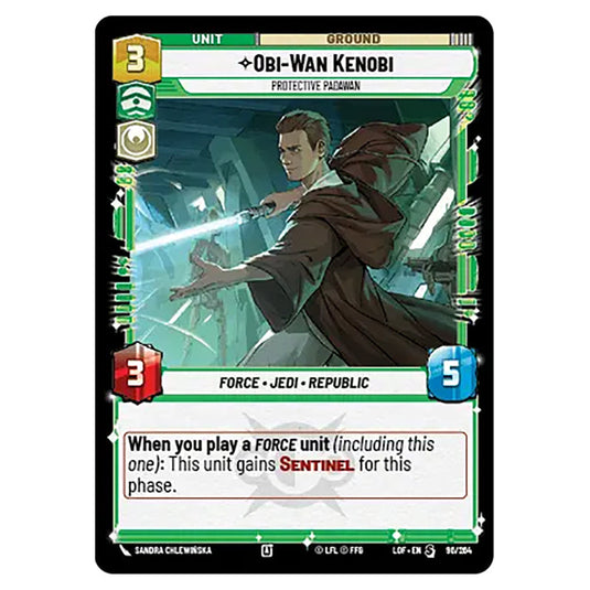 Obi-Wan Kenobi Protective Padawan  card from the Star Wars Unlimited set Legends of the Force