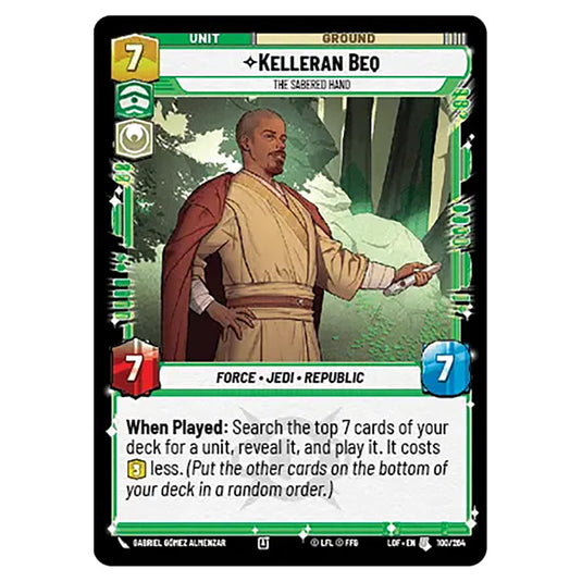 Kelleran Beq The Sabered Hand  card from the Star Wars Unlimited set Legends of the Force