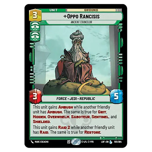 Oppo Rancisis Ancient Councilor  card from the Star Wars Unlimited set Legends of the Force
