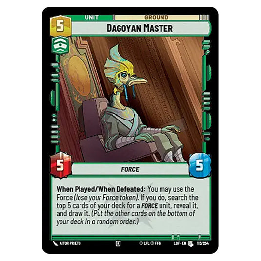 Dagoyan Master  card from the Star Wars Unlimited set Legends of the Force