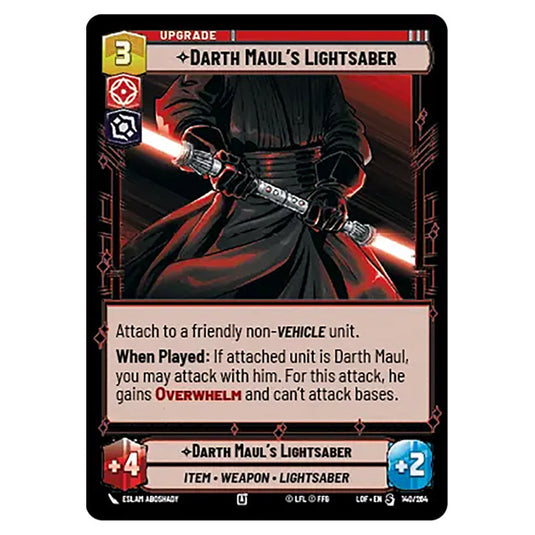Darth Maul's Lightsaber  card from the Star Wars Unlimited set Legends of the Force