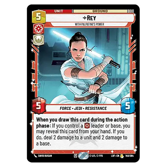Rey With Palpatine's Power  card from the Star Wars Unlimited set Legends of the Force