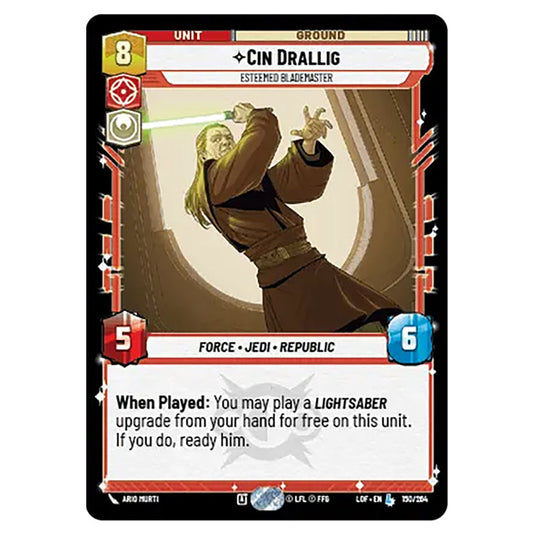Cin Drallig Esteemed Blademaster  card from the Star Wars Unlimited set Legends of the Force