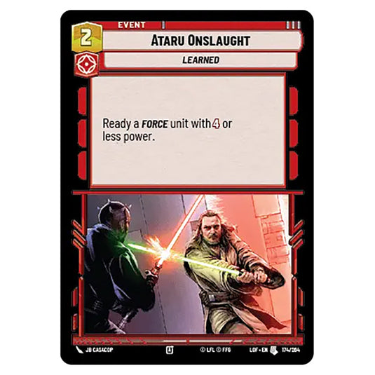 Ataru Onslaught  card from the Star Wars Unlimited set Legends of the Force