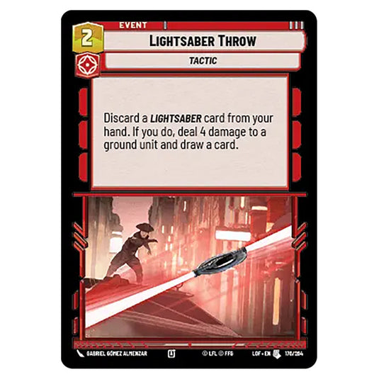 Lightsaber Throw  card from the Star Wars Unlimited set Legends of the Force