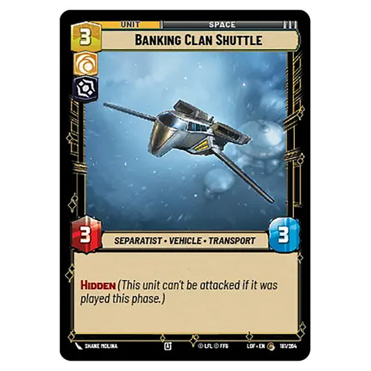 Banking Clan Shuttle  card from the Star Wars Unlimited set Legends of the Force