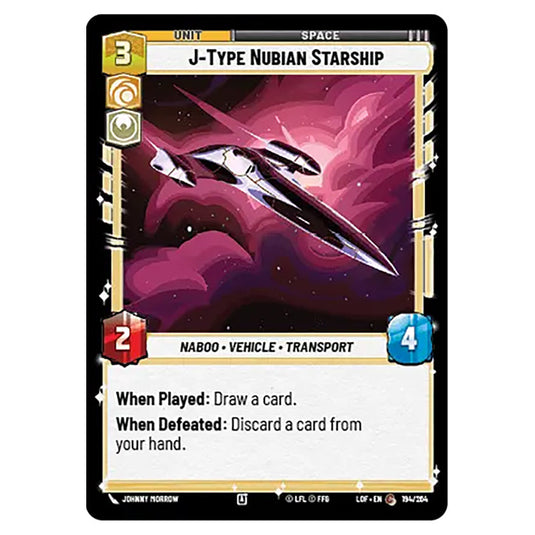 J-Type Nubian Starship  card from the Star Wars Unlimited set Legends of the Force