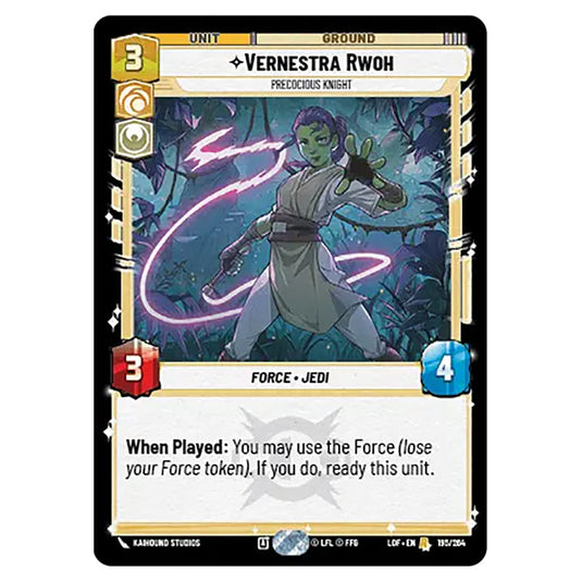 Vernestra Rwoh Precocious Knight  card from the Star Wars Unlimited set Legends of the Force