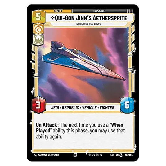 Qui-Gon Jinn's Aethersprite Guided by the Force  card from the Star Wars Unlimited set Legends of the Force