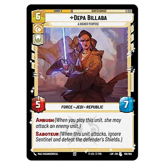 Depa Billaba A Higher Purpose  card from the Star Wars Unlimited set Legends of the Force