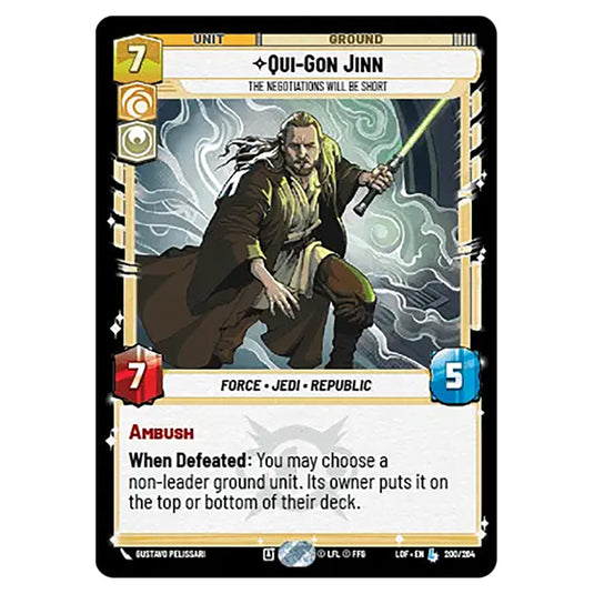 Qui-Gon Jinn The Negotiations Will Be Short  card from the Star Wars Unlimited set Legends of the Force