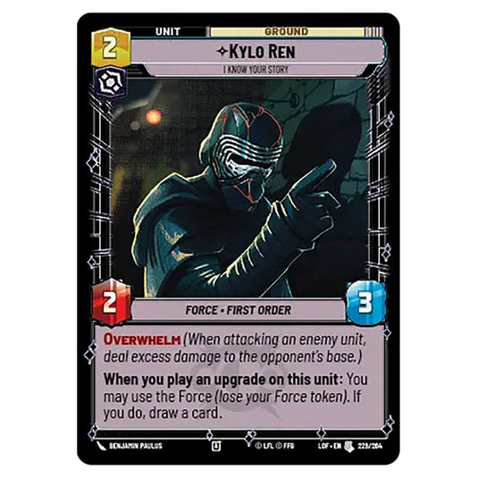 Kylo RenI Know Your Story  card from the Star Wars Unlimited set Legends of the Force