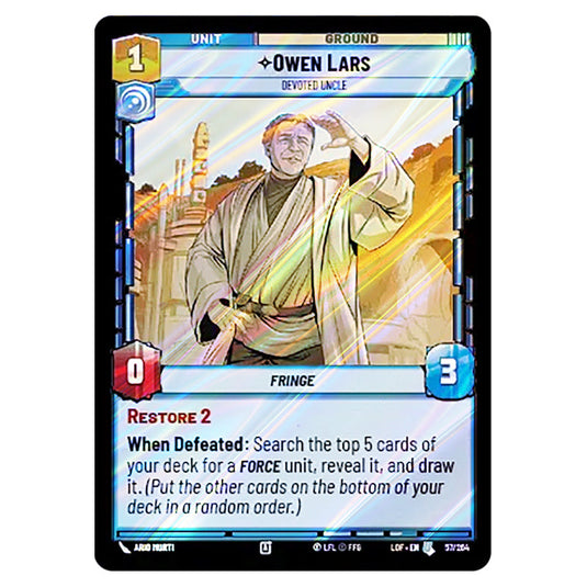 Owen Lars Devoted Uncle  card from the Star Wars Unlimited set Legends of the Force
