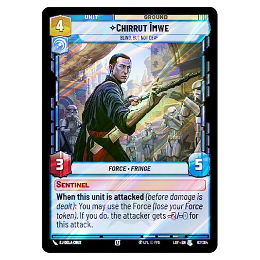 Chirrut Îmwe Blind, but not Deaf  card from the Star Wars Unlimited set Legends of the Force