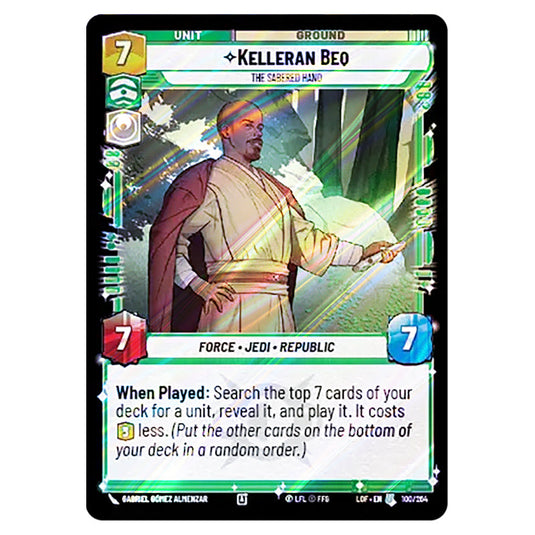 Kelleran Beq The Sabered Hand  card from the Star Wars Unlimited set Legends of the Force