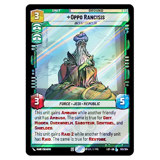 Oppo Rancisis Ancient Councilor  card from the Star Wars Unlimited set Legends of the Force