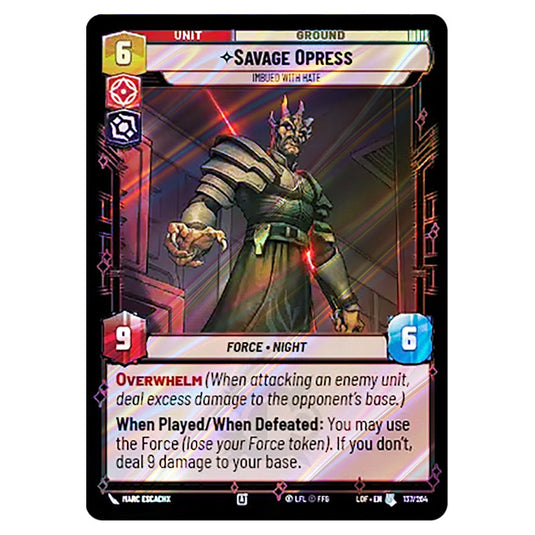 Savage Opress Imbued With Hate  card from the Star Wars Unlimited set Legends of the Force