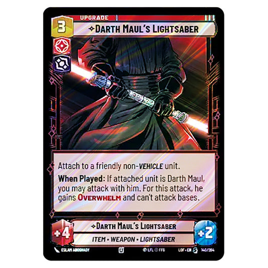Darth Maul's Lightsaber  card from the Star Wars Unlimited set Legends of the Force