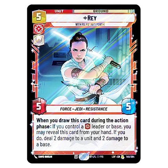 Rey With Palpatine's Power  card from the Star Wars Unlimited set Legends of the Force