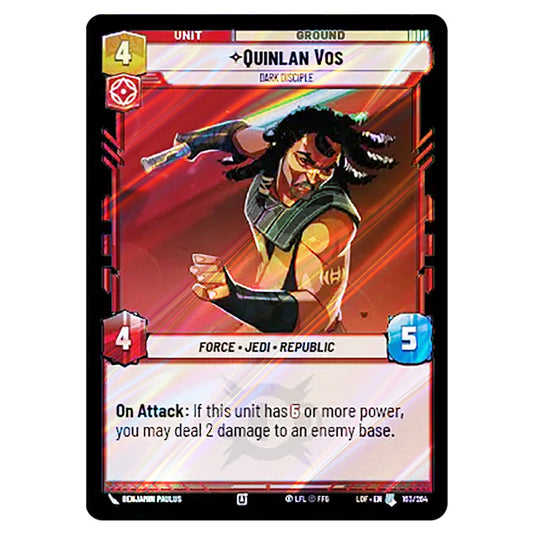 Quinlan Vos Dark Disciple  card from the Star Wars Unlimited set Legends of the Force