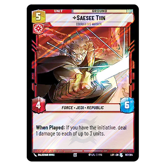 Saesee Tiin Courageous Warrior  card from the Star Wars Unlimited set Legends of the Force