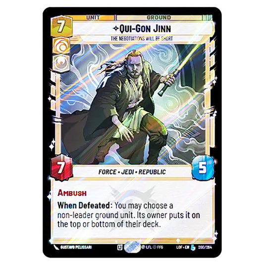 Qui-Gon Jinn The Negotiations Will Be Short  card from the Star Wars Unlimited set Legends of the Force