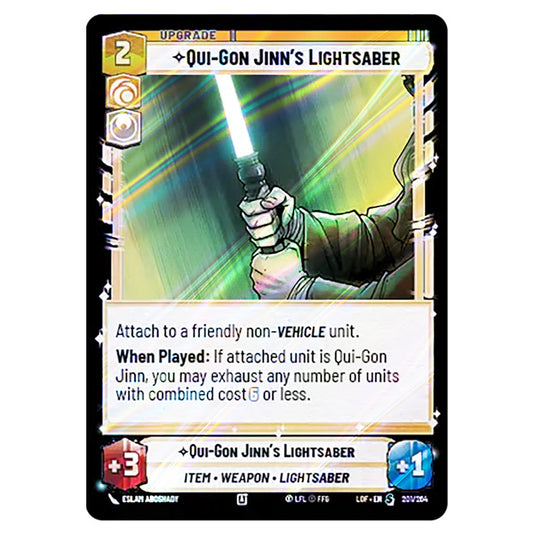 Qui-Gon Jinn's Lightsaber  card from the Star Wars Unlimited set Legends of the Force