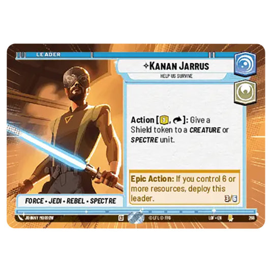 Kanan Jarrus Help Us Survive  card from the Star Wars Unlimited set Legends of the Force