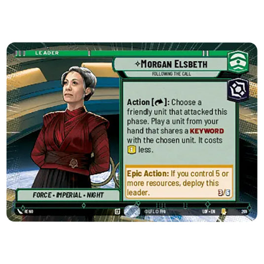 Morgan Elsbeth Following the Call  card from the Star Wars Unlimited set Legends of the Force