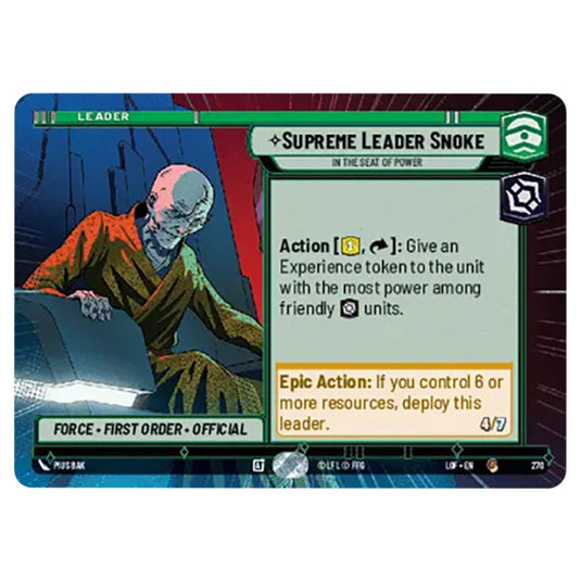 Supreme Leader Snoke In the Seat of Power  card from the Star Wars Unlimited set Legends of the Force