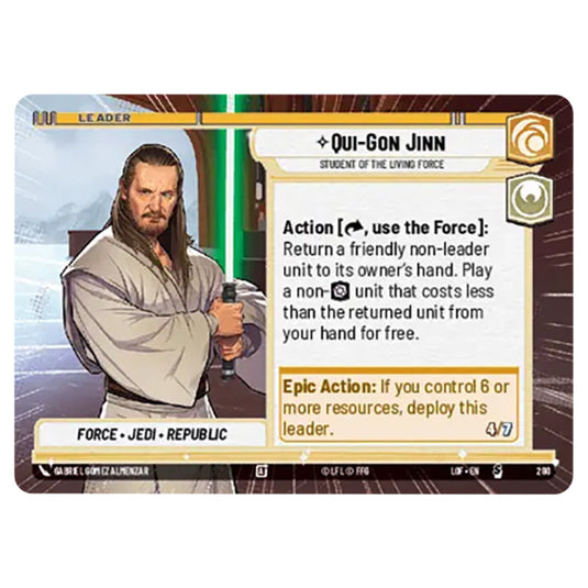 Qui-Gon Jinn Student of the Living Force  card from the Star Wars Unlimited set Legends of the Force