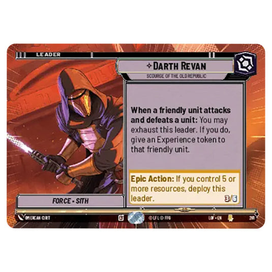 Darth Revan Scourge of the Old Republic  card from the Star Wars Unlimited set Legends of the Force